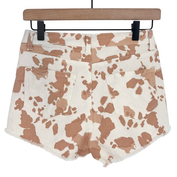 Altar'd State Brown Cream High Waisted Cow Print Cutoff Shorts Size S - Picture 2 of 3